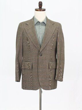 Vintage 1970s 39R Brown Blazer Sport Coat Jacket 2-Button Check W603